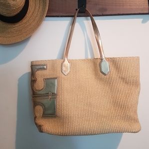 Tory Burch stacked-t straw tote bag